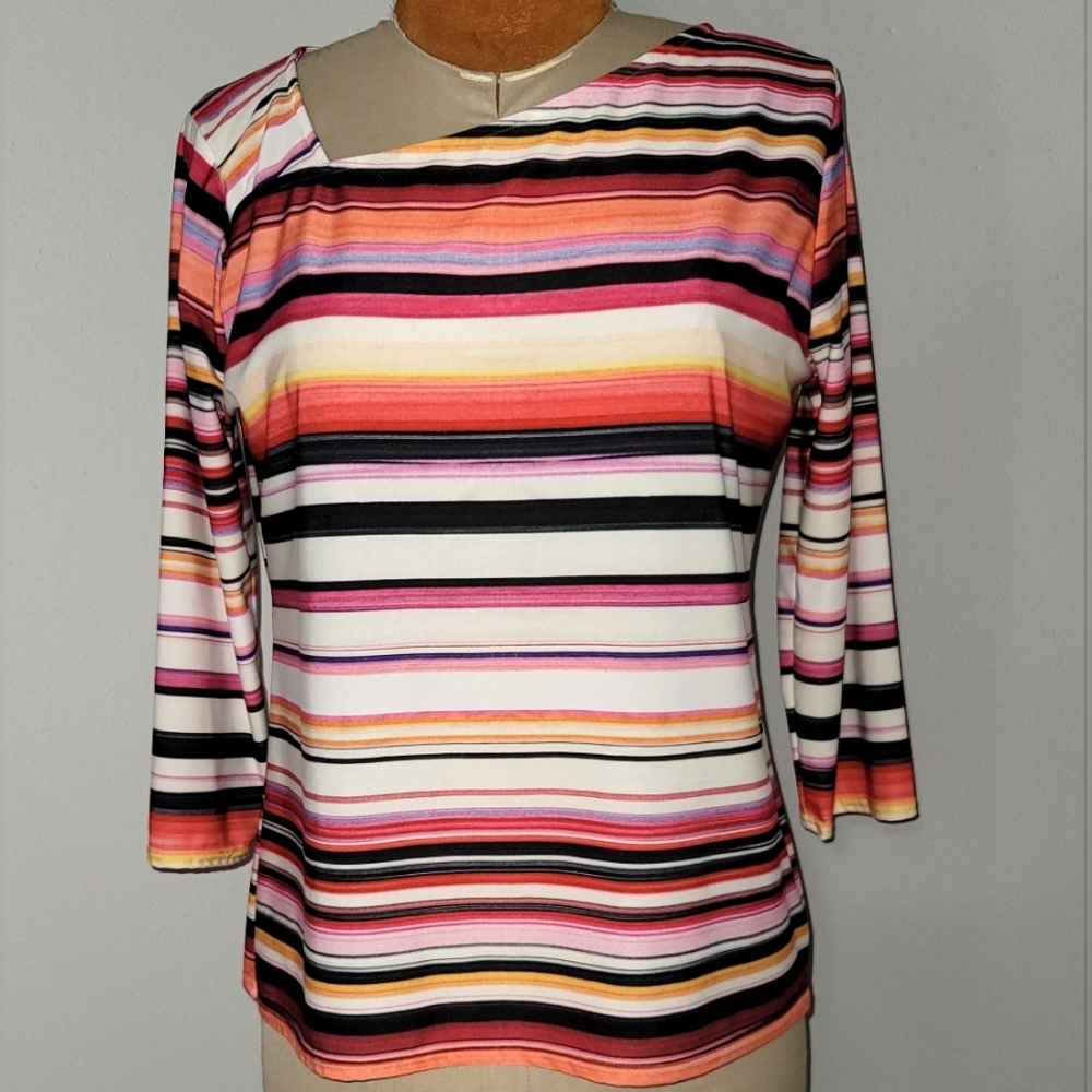 Peck & Peck Striped Fitted Top  Sz L